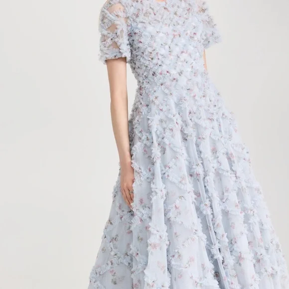 Light blue Needle & Thread Scatter Ditsy Evelyn Backless Gown - Picture 3 of 6